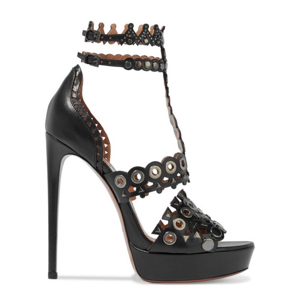 ALAIA embellished laser-cut leather platform